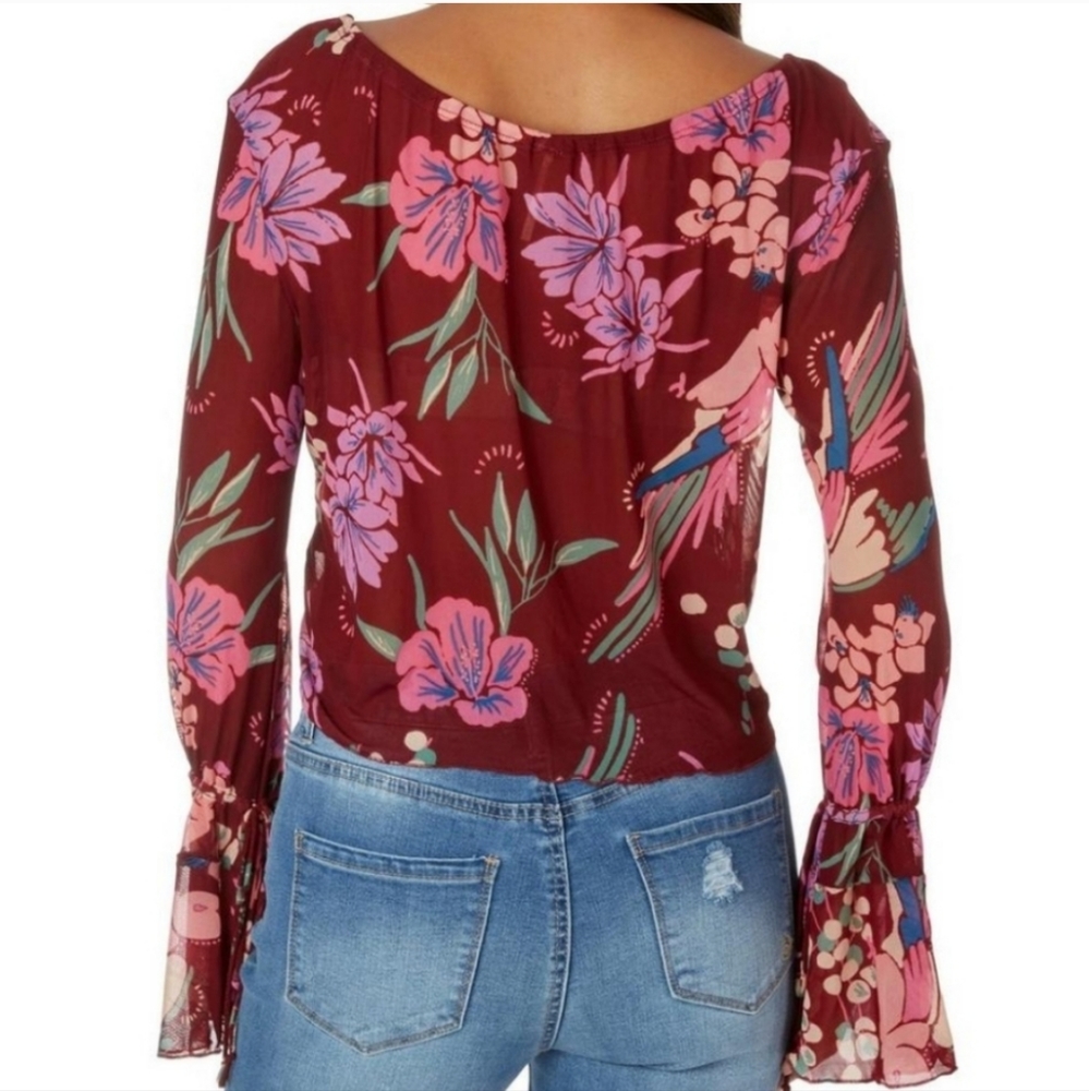 🆕️ Free People Of Paradise Floral Print Stretch Tulle Top - Picture 2 of 11